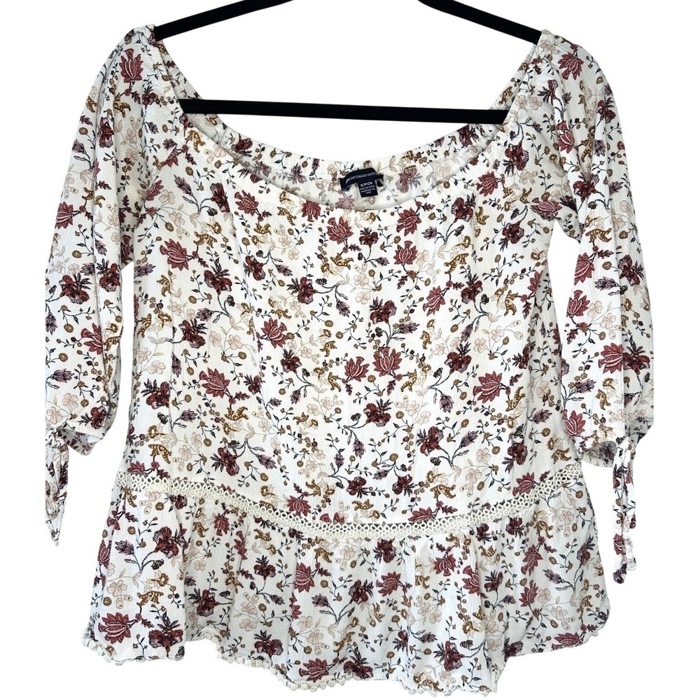 American Eagle Women's Floral Peplum Blouse S Cottagecore Prairie Peasant Spring